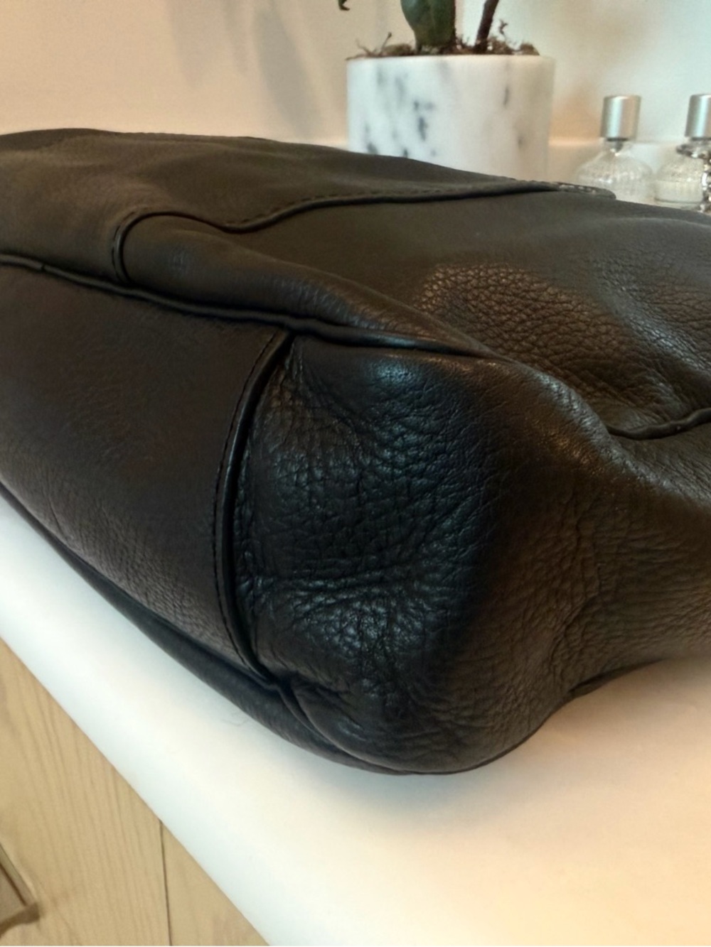 Cole Haan Black Leather Briefcase Work Bag with Shoulder Strap. New. - Picture 5 of 12
